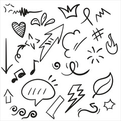 Collection of Hand-Drawn Doodle Elements for Creative Graphic Design Projects