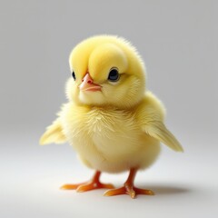 A fluffy yellow chick, a small and cute baby bird, isolated on white