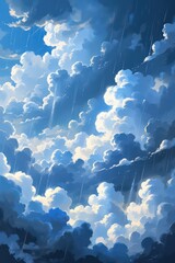 A bright, blue sky dotted with fluffy white clouds creates a beautiful summer cloudscape