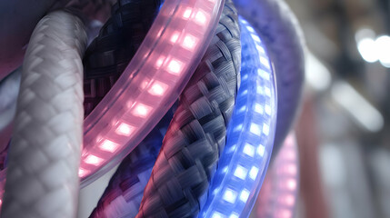 cables weaving into a cosmic web of audio data