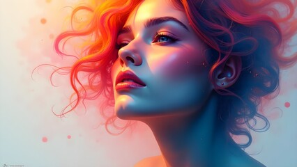 Artistic Portrait of a Beautiful Woman with Vibrant Red Hair and Glowing Skin