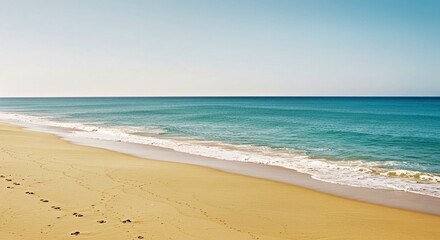 Obraz premium Beautiful Sandy Beach Seascape Coastline Ocean View Nature Calm Water Shore Tropical Paradise Travel