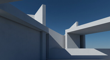 Angular white architectural detail against blue sky