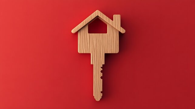 Wooden house-shaped key representing home security and ownership