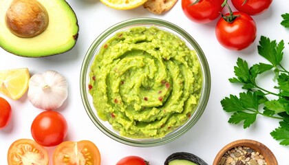 Delicious Homemade Guacamole Dip with Fresh Ingredients Avocados Tomatoes and Parsley