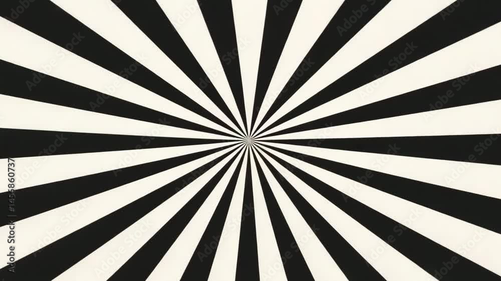 Poster dynamic optical art background in black and white with radial lines creating depth and movement
