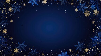 Fototapeta premium Festive with Gold and Blue Snowflakes on Dark Blue Gradient Background