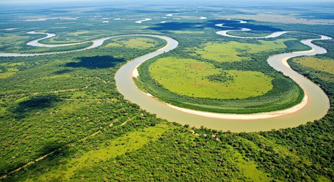 Paran� River Wide Waters Winding South America Green Heart Brazil Argentina Paraguay Landscape Powerful River