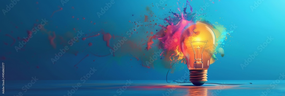 Poster abstract light bulb with colorful paint splash, symbolizing creativity and innovation. perfect for t