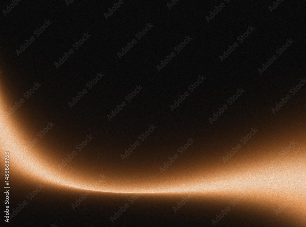 Poster abstract orange glow curve on black background.