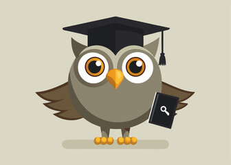 Cute Graduated Owl Holding a Book Knowledge Wisdom