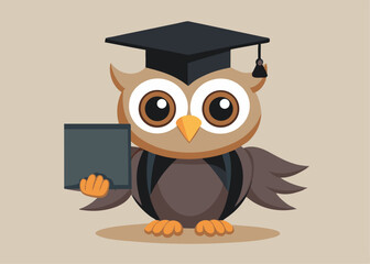 Cute Owl Graduate Holding a Tablet Computer