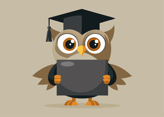 Graduate Owl Holding a Blank Sign Education Concept
