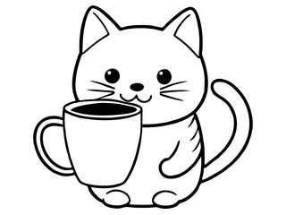 Cute Cartoon Cat Holding a Large Coffee Mug