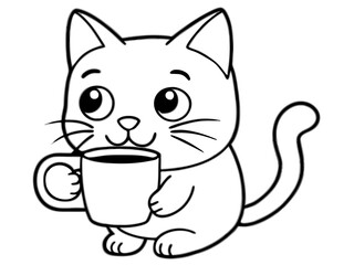 Cute Cartoon Cat Holding a Mug of Coffee Illustration