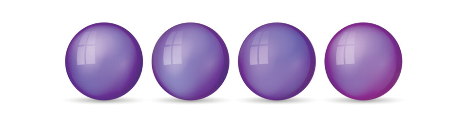 Set with glass colorful balls. Glossy realistic ball, 3D abstract vector illustration highlighted on a white background. Big metal bubble with shadow.