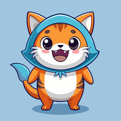 Cute Cartoon Orange Cat Wearing a Blue Hood