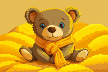Adorable Brown Teddy Bear in Yellow Fluffy Nest