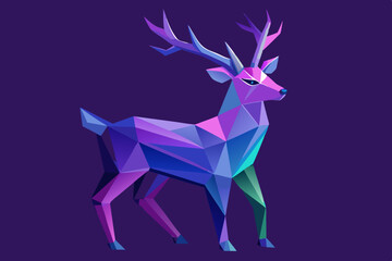Geometric Low Poly Deer in Vibrant Purple and Blue Hues