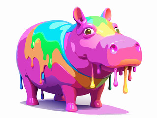 Colorful Dripping Paint Hippopotamus Cartoon Illustration