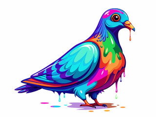 Vibrant Colorful Pigeon Dripping Paint Artistic Illustration