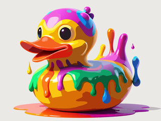 Colorful Paint Splashed Rubber Duck Toy Illustration