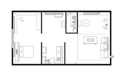 Modern apartment floor plan interior design architectural layout minimalist style top-down view