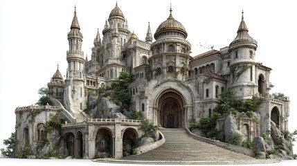Obraz premium Fantasy Medieval Castle on Rocky Cliff 3D Architectural Render