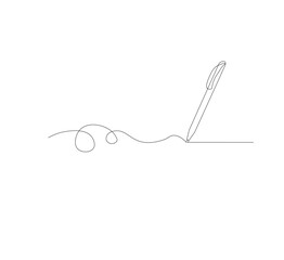 continuous line drawing of thin strokes of pen writing waves,white background, Pencil symbol of learning concept in simple style. Contour icon. Scribble vector