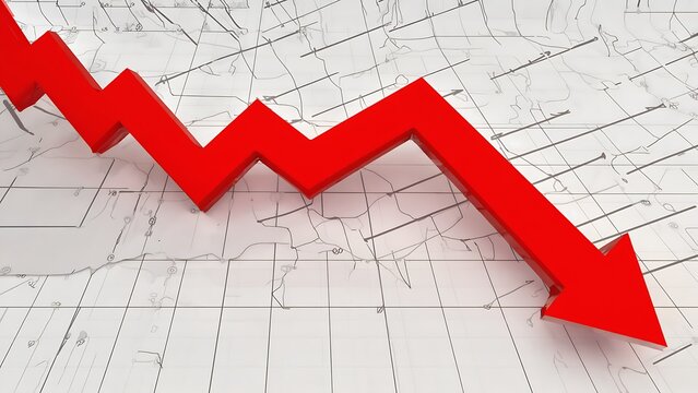 Red arrow trending down on graph