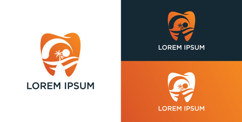 sun landscape logo vector dentist or dental company logo design with sun landscape