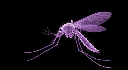 Stylized Mosquito Rendered in Ethereal Purple and Lavender Hues against Stark Black Background for Scientific or Educational Purposes Illustration