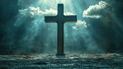 Fototapeta premium Dark cross against stormy sky