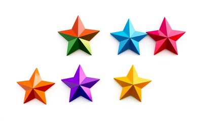Obraz premium Four vibrant star icons, diverse colors, isolated on white, blue, white background