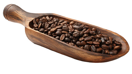Obraz premium a wooden spoon filled with coffee beans