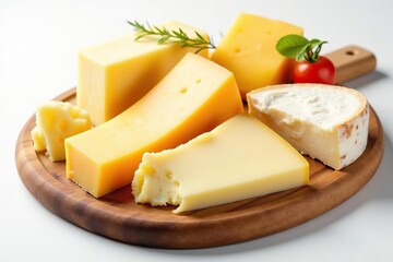 Assortment of Italian cheeses on white background, delicious, texture