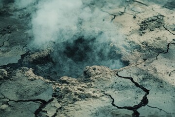 Steam Emanating from Cracked Earth in Geothermal Area