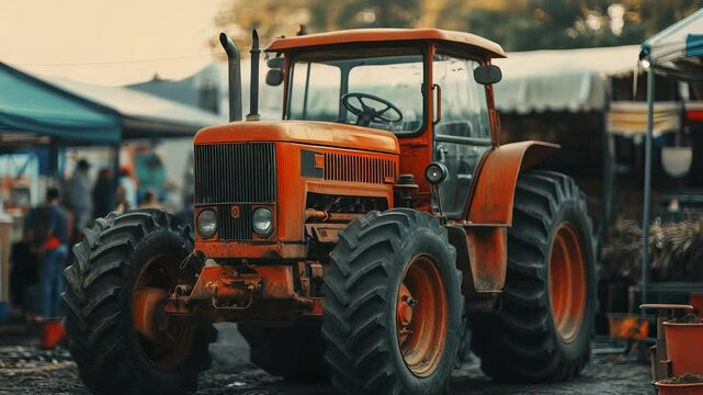 Vintage Farm Tractor Displayed at Rural Agricultural Fair - Classic Machinery and Farming Heritage