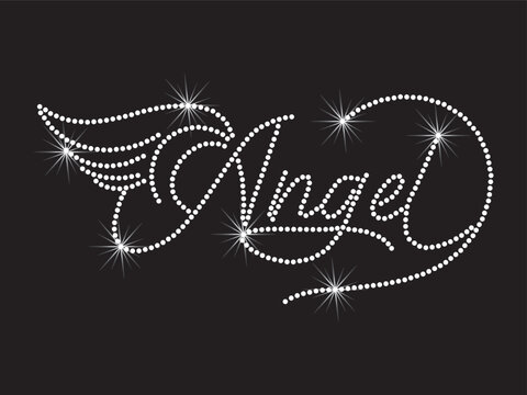 Angel Wings affection  rhinestone appliqu&eacute; for t-shirts, hoodies, jackets, tote bags, caps, phone cases, heat transfer rhinestone applications on fabrics, DIY Projects, hot-fix, Trendy crystal studs
