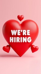 A red heart with the words "WE'RE HIRING" written on it.
