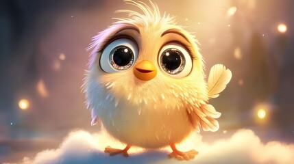 Naklejka premium Cute, fluffy bird character, digitally rendered.