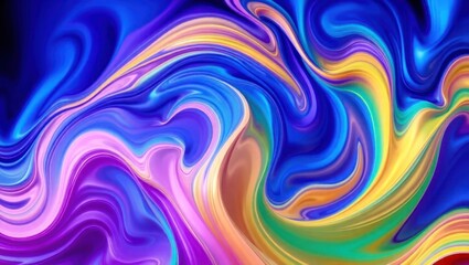 Vibrant, swirling abstract artwork with fluid, multicolored lines and dynamic, energetic flow