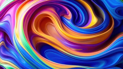 Fototapeta premium Vivid, swirling abstract art with vibrant hues of blue, purple, orange, and yellow creating a dynamic, hypnotic vortex