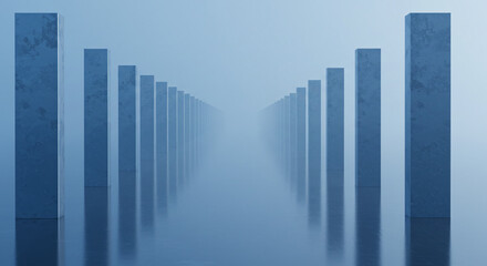 Misty glass corridor with infinite perspective
