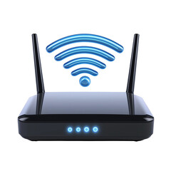 Modern WiFi router with signal waves above it, symbolizing connectivity and technology. sleek design enhances any tech setup
