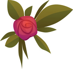 Vector illustration of red rose bud with green leaves.