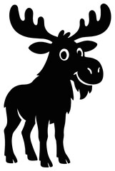 Fototapeta premium Cartoon moose with antlers in fun black silhouette vector style