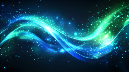 Obraz premium Vibrant Abstract Light Waves with Sparkling Particles on Dark Background