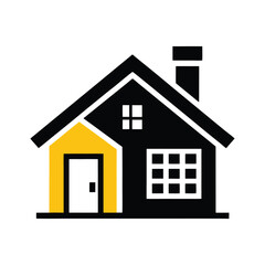Colorful House Icon, Colorful Home Vector Illustration with Chimney and Windows. 