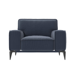 navy blue velvet lounge armchair front view isolated.